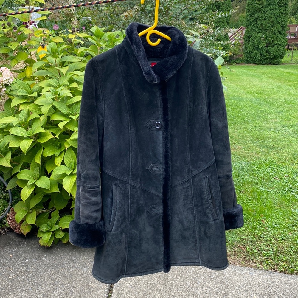 Black suede; fur lined jacket